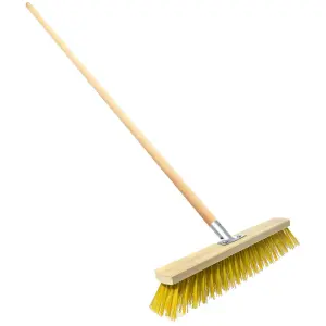 Heavy Duty Garden Broom with Handle, Outdoor for Wet & Dry Surfaces, 20" Synthetic Hard Bristle Sweeping Brush for Cleaning Yellow