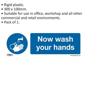 High-Quality NOW WASH YOUR HANDS Health & Safety Sign - Rigid Plastic 300 x 100mm