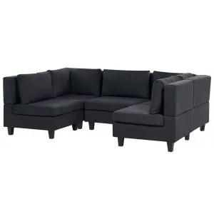 5-Seater Modular Fabric Sofa with Ottoman Black UNSTAD