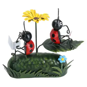 Miniature Life Metal Ladybird with Flower Umbrella Garden Ornament 7x16x20cm