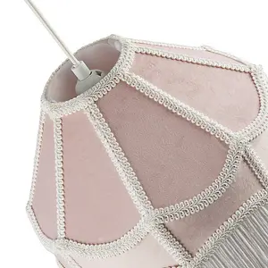 Traditional Victorian Empire Lampshade in Soft Blush Pink Velvet with Tassels