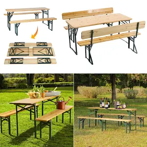 3-Piece Outdoor Natural Garden Foldable Wooden Table Bench Furniture Set