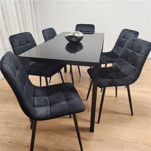 Black Kitchen Dining Table And 6 Black Tufted Velvet Chairs Set Of 6 Dining Room Furniture Fairmont Park