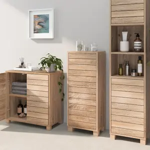 VonHaus Bathroom Storage Cabinet, Oak Wood Effect Floor Cabinet with Handleless Design, Freestanding Towel Storage Unit, Chester