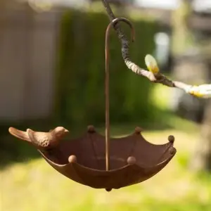 Cast Iron Umbrella Metal Bird Bath Garden Decoration