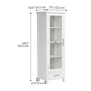 Teamson Home Freestanding Tall Column Bathroom Cabinet with Glass Panelled Door, Bathroom Storage, White