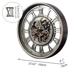 Wadan 60cm Bronze Mechanical Moving Gears Wall Clock Clear Numbers Easy to Read Battery Operated Analogue Wall Clock