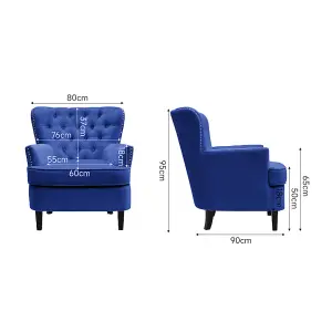 Blue Velvet Upholstered Occasional Armchair Sofa Chair with Footstool