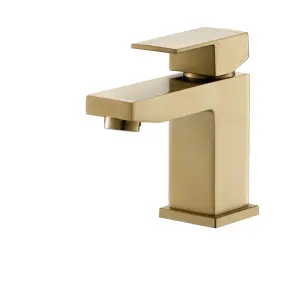 Bathroom Sink Taps, Basin Taps with Waste, Basin Tap Monobloc Brass Bathroom Sink Tap with Sink Plug 492MGO (Gold)