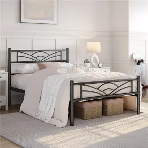 Yaheetech Black 3ft Single Metal Bed Frame with Cloud-inspired Design Headboard