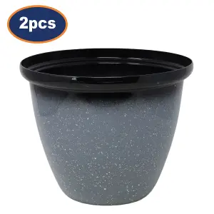 Pot Honey Planter Round Plastic Grey Speckled Gloss Flower Garden 40cm 2Pcs