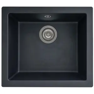 Liquida EN01BL 1.0 Bowl Black Kitchen Sink, Inset or Undermount Fitting