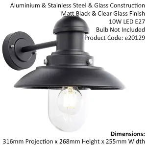 Non Automatic Outdoor Wall Light - Matt Black & Glass Shade - IP44 Rated