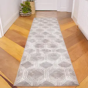 Silver Grey Modern Geometric Runner Rug 60x240cm