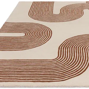 Brown Cream Handmade Modern Abstract 12-14mm Thick Stain-Resistant Rug for Bedroom, Living, & Dining Room-120cm X 170cm