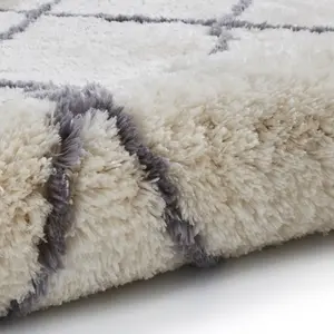 Ivory/Grey Shaggy Handmade Luxurious Modern Easy to clean Rug for Dining Room Bed Room and Living Room-150cm X 230cm