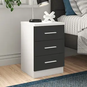 Eva 3 Drawer Bedside Table Matt White/Gloss Grey