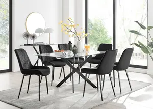 Furniturebox UK Leonardo Black Leg Glass Dining Table & 6 Black Pesaro Black Leg Chairs