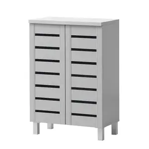 4 Tier Shoe Storage Cabinet 2 Door Cupboard Stand Rack Unit Grey