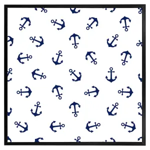 Navy anchors on white (Picutre Frame) / 24x24" / Brown