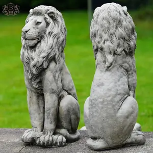 Pair of Regal Lion Stone Statues British made Large Garden Ornaments