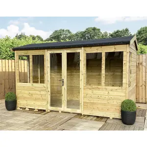 10 x 11 REVERSE Pressure Treated T&G Apex Wooden Summerhouse + Long Windows + Double Doors (10' x 11' /  (10ft x 11ft) (10x11)