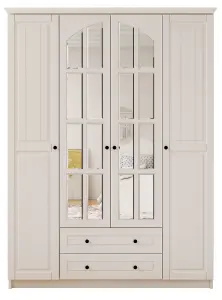 COMBE 4 Door 2 Drawer Mirrored White Wardrobe