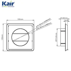 Kair Beige Gravity Grille 155mm External Dimension Ducting Air Vent with 100mm - 4 inch Round Rear Spigot and Not-Return Shutters