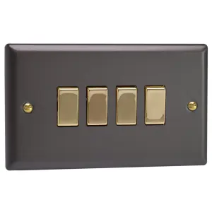 Varilight 4-Gang 10A 1- or 2-Way Rocker Switch (Twin Plate) Vogue Slate Grey