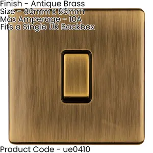 1 Gang Single Light Switch SCREWLESS ANTIQUE BRASS 2 Way 10A Metal Rocker Slim