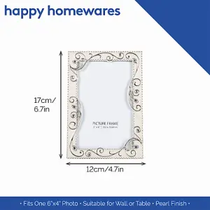 Traditional Ornate Pearl White Epoxy Picture Frame with Thin Wire Floral Decor