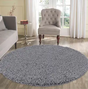 Serdim Rugs Plain Living Room Shaggy Area Rugs Dark Grey Round 120x120 cm