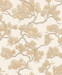 Wall Fabric Oriental Pine Cream/Gold Wallpaper