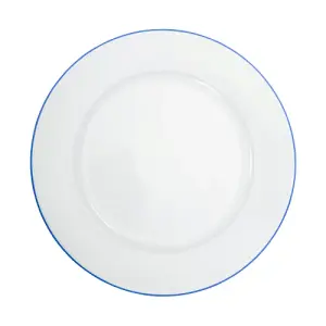 Set of 4 Durable White Ceramic Side Plates with Elegant Blue Rim