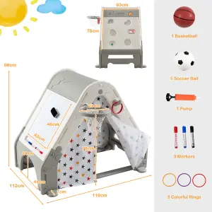 Costway 6 in 1 Children Kids Playhouse w/ Tent Climbing Wall & White Board