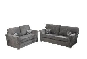 Elland Chenille Grey Sofa Full Back 3+2 Set