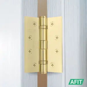 AFIT Polished Brass Door Hinges - 4 Inch / 102mm  Internal Fire Door Hinges - 5 Pairs