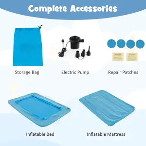 COSTWAY Inflatable Toddler Travel Bed Portable Kids Air Mattress Set w/ Electric Pump