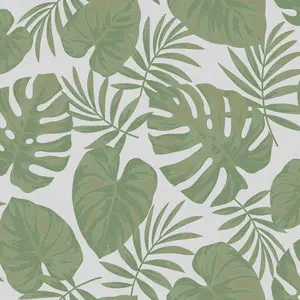 Riviera Tropical Leaf Wallpaper Grey Green Gold Metallic Textured Holden Decor