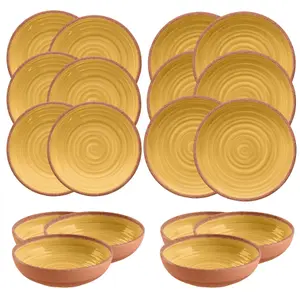 Purely Home Rustic Swirl Yellow Melamine 18 Piece Outdoor Dinnerware Set for 6