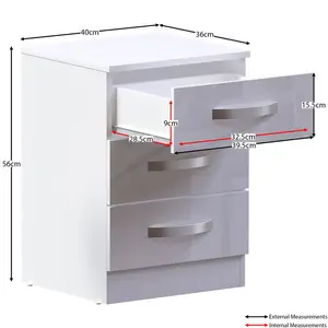 Arkadij 3 Drawer Fronts Bedside Table White