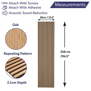 Wall Panel Wood Slat Oak Decorative Wooden Wall Panelling 3D Slatted Acoustic Sound Absorbing Ceiling or Wall Slats 240 x 60 cm