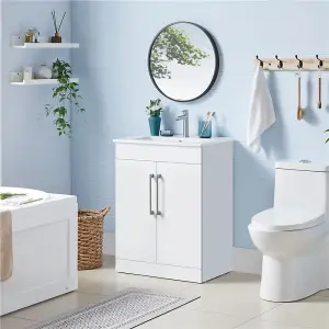 Yaheetech White Bathroom Vanity with Ceramic Basin Unit Freestanding Storage Cabinet with Door