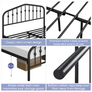 Yaheetech Black 4ft6 Double Metal Bed Frame with Arched Headboard and Footboard