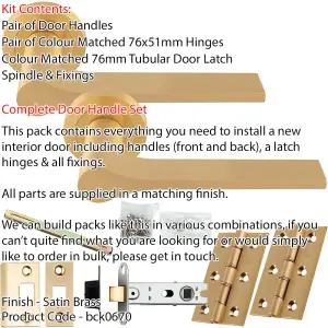 Door Handle & Latch Pack - Satin Brass - Slim Modern Lever On Round Rose