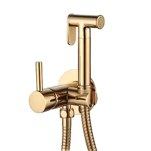 Invena Gold Brass Wallmounted Bidet Tap Ceramic Head Mixer Expendable Handle