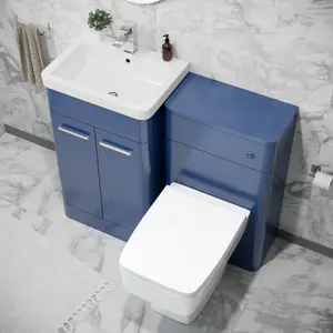 Nes Home Sudbury 500mm Freestanding Vanity Unit with Basin, Back to Wall toilet, WC unit Royal Blue