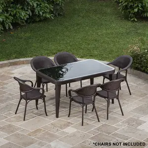 150x90cm Glass Top Outdoor Dining Table - Rectangular Anthracite Rattan Style