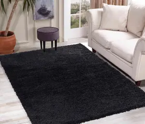 Serdim Rugs Plain Living Room Shaggy Area Rugs Black 160x230 cm