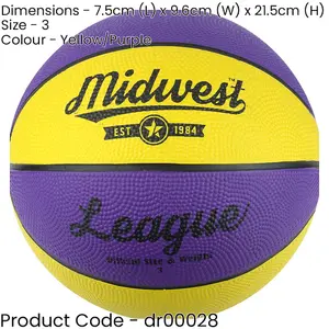 Size 3 Yellow & Purple League Basketball Ball - High Grip Rubber Durable Outdoor